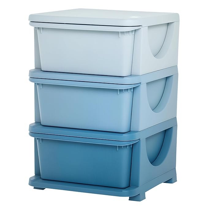 Qaba 3 Drawers Kids Storage Unit, 3 Tier Stackable Toy Organizers and Storage Chest for Bedroom, Nursery, Playroom, Living Room, Boys, Girls, Toddlers, Blue