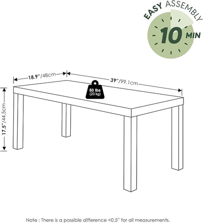 Furinno Classic Living Room Table Set of 3, Modern Rectangle Coffee Table with 2 Square Side Tables, End Tables, 1.8 Inch Thick Tabletop for Living Room, Home Office, Black