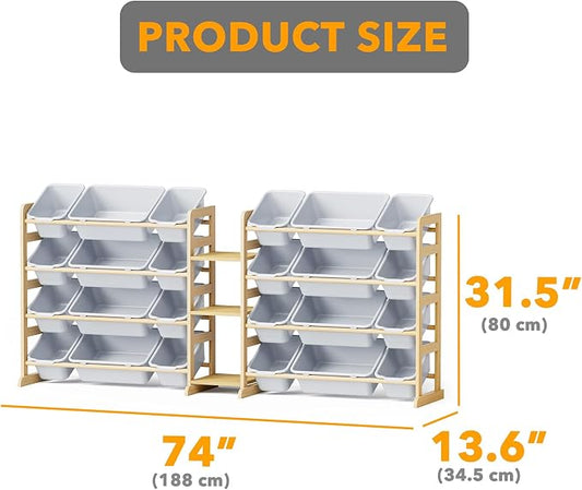 SpaceAid Large Toy Storage Organizer with 24 Bins and 3 Shelves, Toy Organizers Storage Bookshelf, Kids Bin Shelf Box Bookcase for Bedroom Playroom Organization Room Decor, Neutral Gray