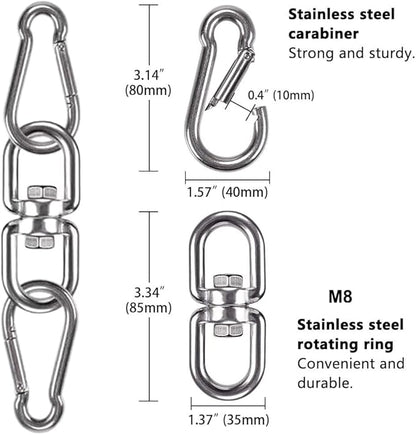 Swing Swivel, Heavy Duty 304 Stainless Steel Double Ended Hanging Eye Hook Hanger with Snap Hooks for Heavy Bag, Gym Equipment, Aerial Yoga, Hammock Chair, Outdoor Playground Swing Set