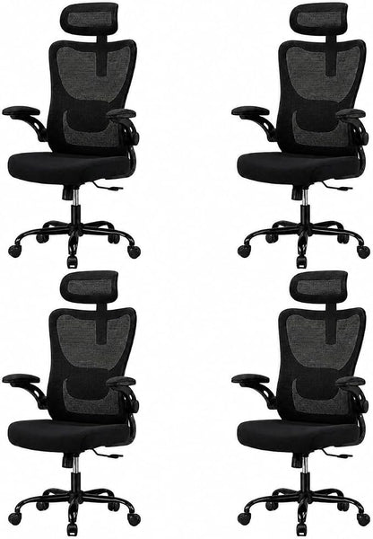 HUANUO Ergonomic Office Chair, High Back Computer Desk Chair with Adjustable Lumbar Support and Headrest, Comfy Gaming Chair with 3D Armrests, Home Office Rolling Chair, Max Load 300 lbs, Pack of 4