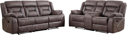 EBELLO Manual Recliner Sofa Set, Faux Leather Reclining Living Room Furniture Set, Included Loveseat and 3 Seat Manual Recliner Sofa, Grey(Loveseat+Sofa)