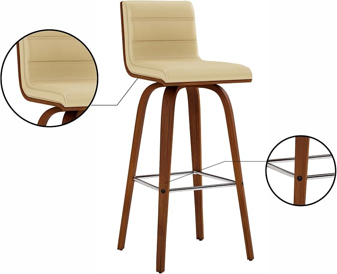 Vienna 30" Swivel Bar Stool in Walnut Wood Finish with Cream Faux Leather - Set of 3