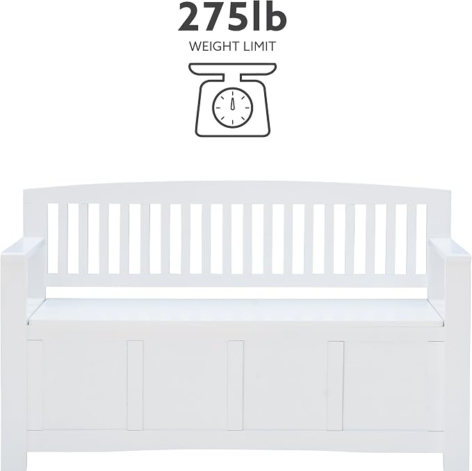 Cynthia White Storage Bench with Flip-Top Lid and Hidden Storage Space by Linon