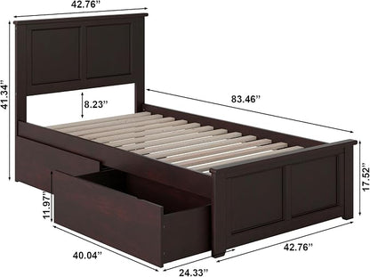 AFI, Madison Twin XL Platform Bed with Matching Footboard & Storage Drawers, Espresso