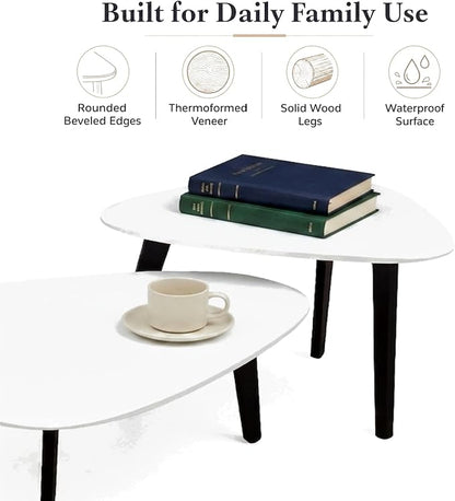 Nesting Coffee Table Set of 2-Mid Century Moder Coffee Table | Guitar Pick Stacking Tables with Solid Wood Legs,Small Coffee Tables for Small spaces,Living Room,Balcony