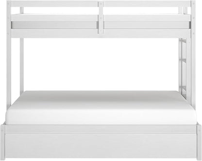 Grain & Grove Bear Twin Over Full Bunk Bed with Storage Drawers, Sturdy Bunk Bed Frame for Kids, Plywood Bunk with Ladder, Guardrail, and Slats, No Box Spring Required, Brushed White