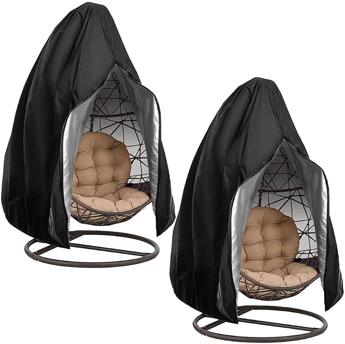 【Upgraded】Patio Egg Chair Covers with Zipper, Wicker Egg Swing Chair Covers, Waterproof Heavy Duty Weather Resisatnt Outdoor Chair Cover, Windproof Hanging Chair Cover, 75" x 45", Black, 2 Pack
