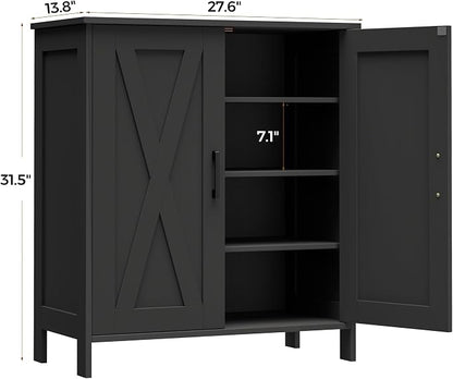 Homleke Farmhouse Shoe Cabinet with 2 Barn Doors & Wood Legs, 5-Tier Shoe Storage Cabinet with 3 Adjustable Shelves, Tall Shoe Rack Organizer for Closet, Shoe Organizer for Entryway, Hallway, Black