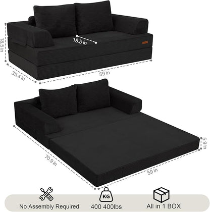 COMAX Futon Sofa Bed, Convertible Sofa Bed, Folding Boneless Couches | Boneless Couch for living room, 4‑in‑1 Fold Out Small Foldable Loveseat Floor Sleeper Mattress Lounge Space‑Saving