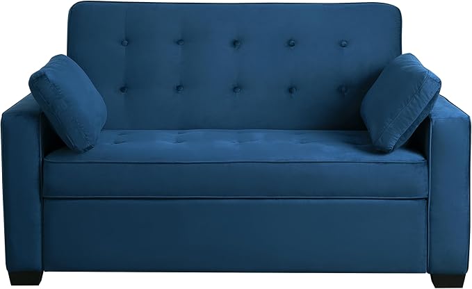 Serta Ainsley 66.5" Convertible Sleeper Loveseat, Full Size, Dreamcoil Comfort, Soft Velvet Fabric, Navy