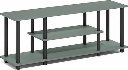 Furinno Turn-N-Tube TV Stand, 3-Tier Open Frame Rectangular Entertainment Center with Storage Shelf, TV Console for TV up to 50 Inch, Toolless Assembly, for Living Room, Bedroom, Sage Green