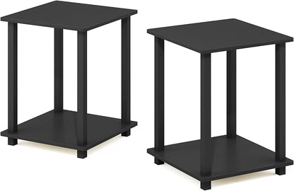 Furinno SIMPLISTIC Side Table Set of 2, 2-Tier Square Modern End Table, Nightstand, Night Stand, Bedside Table, Toolless Assembly, for Living Room, Bedroom, Americano