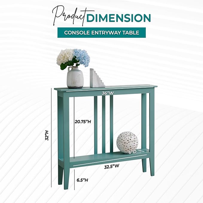 Kings Brand Narrow Console Table w/Storage Shelf, Sofa Entryway Table, Teal | Narrow Console Table with Storage Shelf – Slim Design Fits Entryways, Hallways, Behind Sofas, Shelf Décor, Books, Essentials