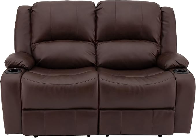 RecPro Charles 58" Powered Double RV Wall Hugger Recliner Sofa RV Loveseat with Upgraded 2023 Fabric (Mahogany)