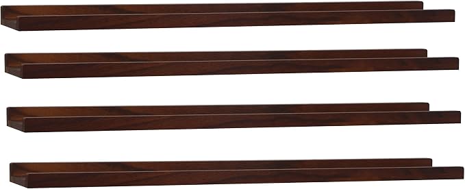 Long Floating Shelves Set of 4,Wood Picture Shelf for Wall with Ledge,Photo Frames Display Shelves Wall Mounted Rustic for Living Room Bedroom Kids Nursery,Home Decor Dark Walnut (36 Inches )