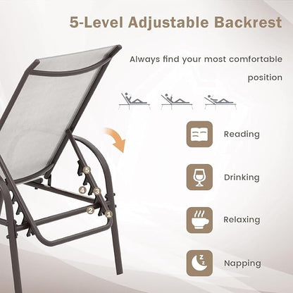 Giantex Set of 2 Patio Lounge Chair, Outdoor Chaise Lounge with 5 Adjustable Backrest, Sturdy Steel Frame, Sunbathing Recliner, Beach Chair, Tanning Chair for Outside, Yard, Balcony, Pool Chairs, Grey