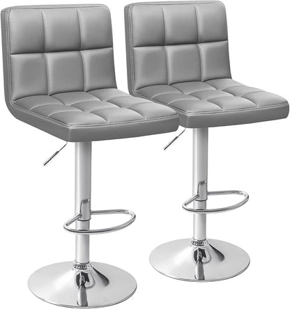Homall Bar Stools Modern PU Leather Adjustable Swivel Barstools, Armless Hydraulic Kitchen Counter Bar Stool Extra Height Square Island Barstool with Back Set of 2 (Leather, Gray)