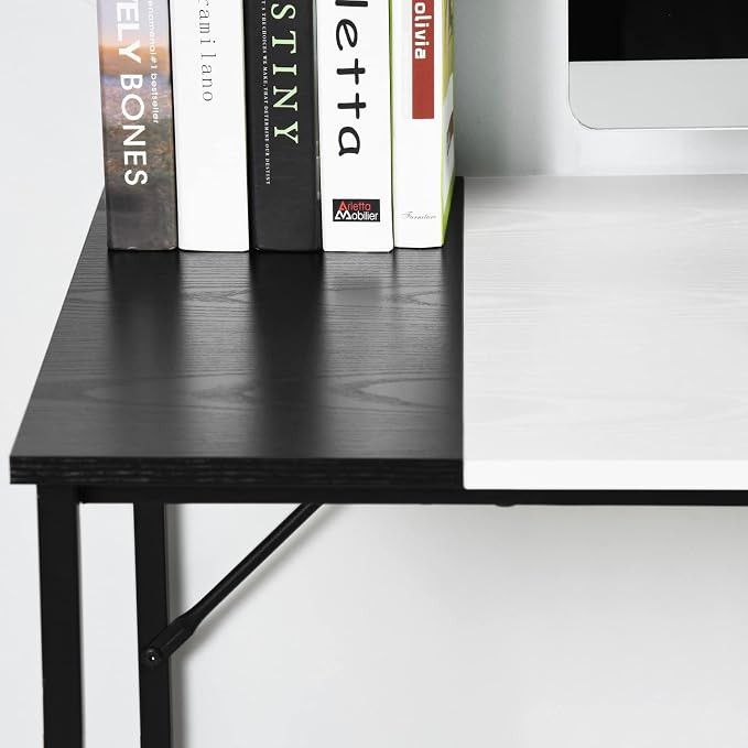 FurnitureR Computer Desk with Shelves for Small Spaces Simple Home Office Desk Study Writing Office Table Laptop PC Writing Desks (White, 55.1 Inch)