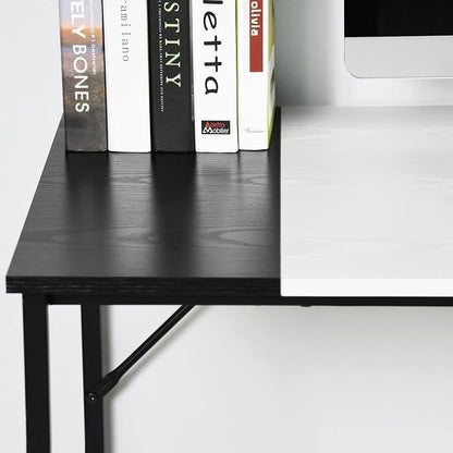FurnitureR Computer Desk with Shelves for Small Spaces Simple Home Office Desk Study Writing Office Table Laptop PC Writing Desks (White, 55.1 Inch)