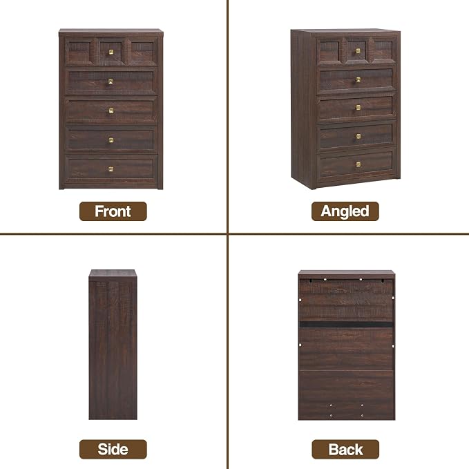5 Drawers Dresser for Bedroom, 45.7" Tall Large Dresser & Chests of Drawers with Metal Handle, Clothes Storage Organizer w/Natural Texture for Bedroom, Living Room, Brown