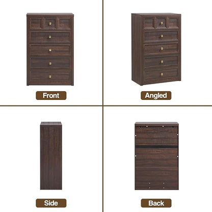 5 Drawers Dresser for Bedroom, 45.7" Tall Large Dresser & Chests of Drawers with Metal Handle, Clothes Storage Organizer w/Natural Texture for Bedroom, Living Room, Brown
