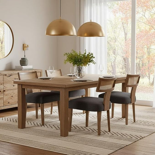 RIVOVA Rattan Dining Chairs Set of 4, Modern Fabric Upholstered Kitchen Chairs, Wooden Dining Room Chair Farmhouse Dinner Chair, Charcoal