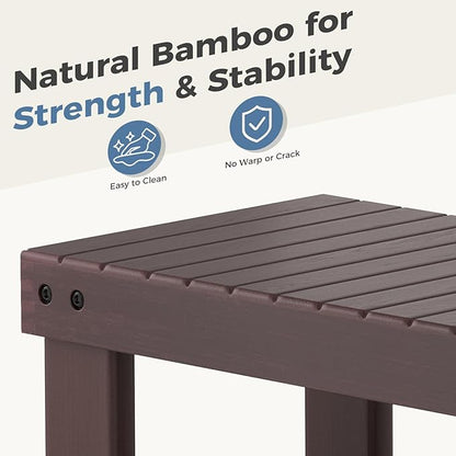 DUMOS Wooden Shoe Rack Bench with Storage, 3-Tier Bamboo Entryway Benches, Shoe Rack Holds Up to 286 lb Storage Organizer, 11.3 x 27.6 x 17.8 Inches, Suitable for Bedroom Living Room Balcony, Brown