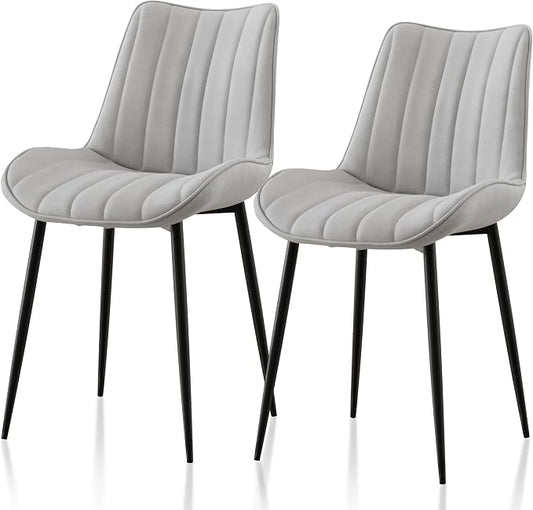 VECELO Dining Chairs Set of 2, Velvet Fabric & Metal Frame, Mordern Style for Kitchen, Living Room,Offcie, Light Grey
