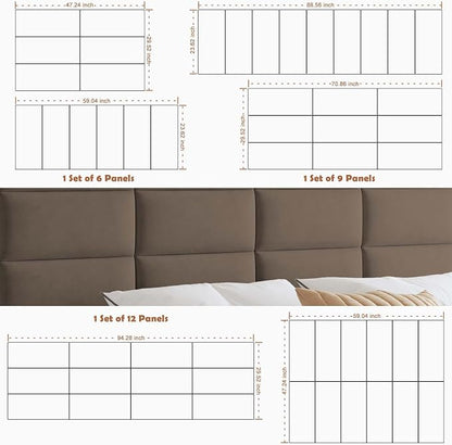 IFNOW Wall Mounted Upholstered Headboard Queen, 3D Peel and Stick Soundproof Panels, Reusable and Removable Padded Leather Bed Headboard, 9 Panels 9.84" x 23.62", Coffee