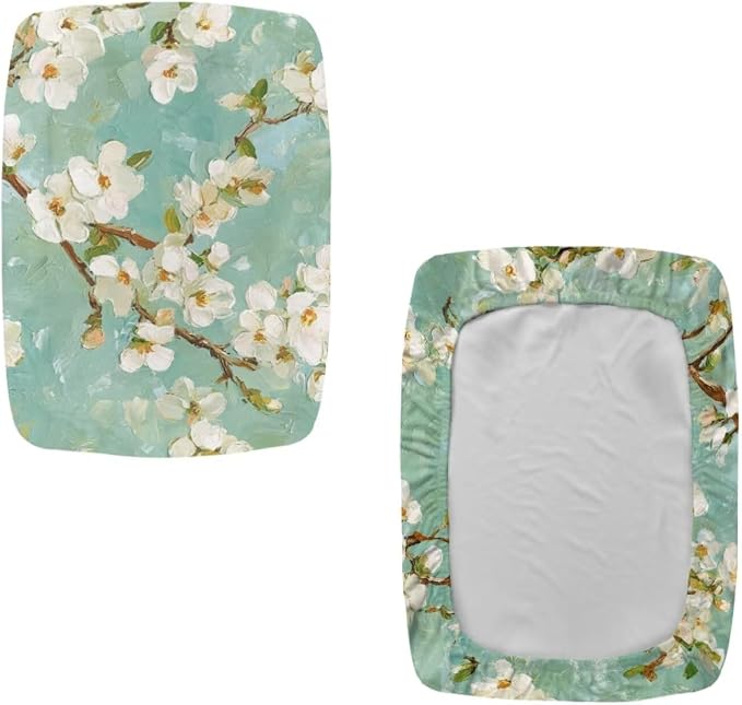 Almond Tree Oil Painting Bar Stool Seat Covers Turquoise Vanity Chair Cover Rectangle 2 Pack Soft Fabric Stretch Bar Stool Covers with Elastic Band