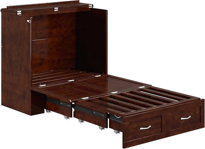 AFI, Hamilton Twin XL Murphy Bed Chest with 6" Mattress, Storage Drawer, and Built-in USB Charger, Walnut