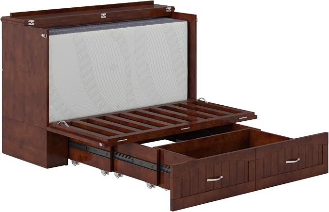 AFI, Southampton Murphy Bed Chest Full with 6" Mattress, Built-in USB Charger & Storage Drawer, Walnut