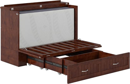 AFI, Southampton Murphy Bed Chest Full with 6" Mattress, Built-in USB Charger & Storage Drawer, Walnut