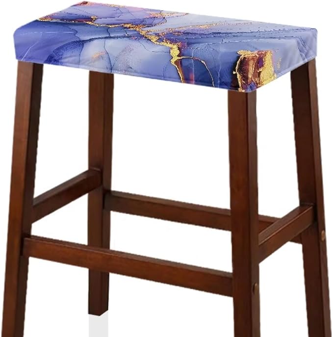 Marble Print Bar Stool Covers - Set of 2 Rectangle Stretch Bench Covers - Removable Slipcover for Vanity Chair
