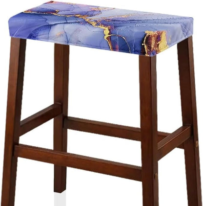 Marble Print Bar Stool Covers - Set of 2 Rectangle Stretch Bench Covers - Removable Slipcover for Vanity Chair