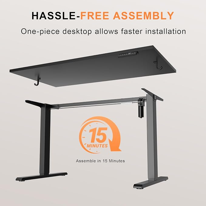 WALKINGDESK 40x24 Inches Whole Piece Electric Standing Desk, Seamless One Piece Height Adjustable Sit to Stand up Desk for Home Office, Ergonomic Computer Workstation, Black