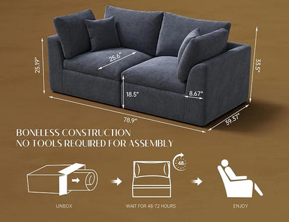 ohllob 78.9" Loveseat Sofa, Cloud Boneless Couches for Living Room, Modern Modular Sectional Sofa, Oversized, Grey
