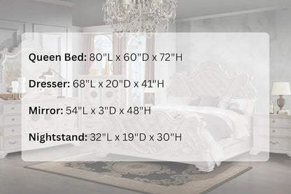 First of a Kind Santa Monica Traditional 4 Piece Queen Bedroom Set with Upholstered Tufted Headboard Elegant Classic Design Coordinated Furniture Collection, White