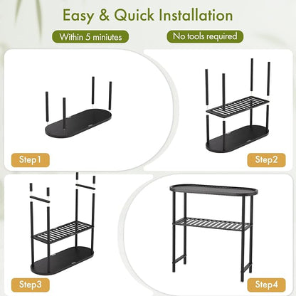 Narrow Hallway Table for Entryway, Small Console Table Black 30.7", Bamboo Plant Stand Indoor Outdoor 2-tier, Small TV Stand for Bedroom with Anti-fall Edge, Sofa Side Table 5min Easy Assembly