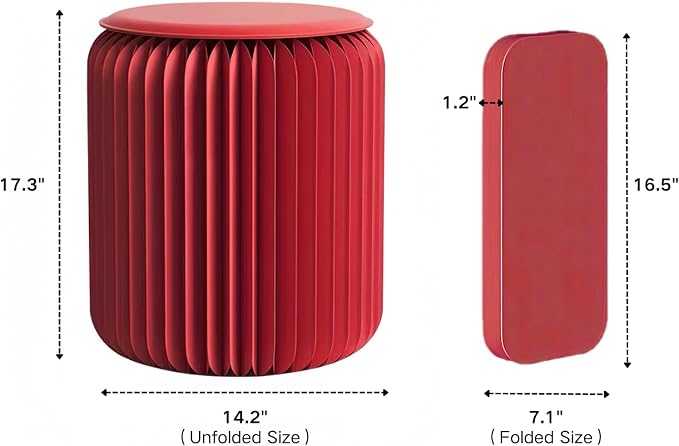 NOONTIDE Folding Stool - 17Inch Home Furniture 660lb Load Capacity Foldable Paper Stool Eco-Friendly Kraft Paper Honeycomb Design,Foldable to 1.2",Brown Modern Minimalist Stool for Living Room(Red)