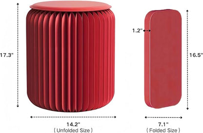 NOONTIDE Folding Stool - 17Inch Home Furniture 660lb Load Capacity Foldable Paper Stool Eco-Friendly Kraft Paper Honeycomb Design,Foldable to 1.2",Brown Modern Minimalist Stool for Living Room(Red)