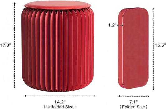 NOONTIDE Folding Stool - 17Inch Home Furniture 660lb Load Capacity Foldable Paper Stool Eco-Friendly Kraft Paper Honeycomb Design,Foldable to 1.2",Brown Modern Minimalist Stool for Living Room(Red)
