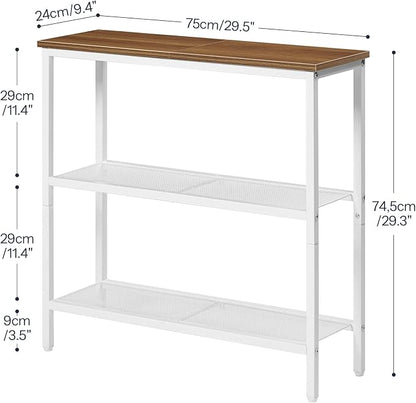 HOOBRO 29.5" Narrow Console Table, 3 Tier Entryway Table with Shelves, Thin Sofa Table, Behind Couch Table, Display Side Table, for Hallway, Entrance, Living Room, Walnut and White WH73XG01