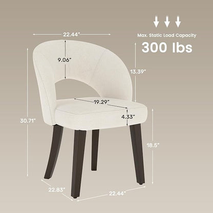 Dining Chairs Set of 6, Mid Century Modern Dining Chairs with Solid Wood Legs, Curved Back Kitchen Chair Farmhouse Side Upholstered Chairs for Kitchen Dining Room, White