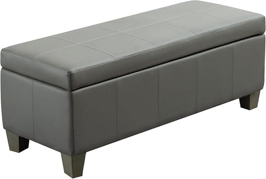 51 Inch Storage Ottoman, Storage Bench with Safety Hinge, Upholstered Synthetic Leather Ottoman Bench for Bedroom, Living Room, Entryway, Hallway, Foot Rest, Support 500lbs