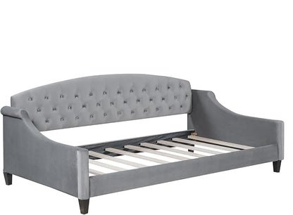 Ball & Cast Twin Size Daybed,Velvet Upholstered Day Bed Frame with Button Tufted Backrest,Modern Sofa Bed for Living Room, Bedroom,Guest Room,No Box Spring Needed,Gray