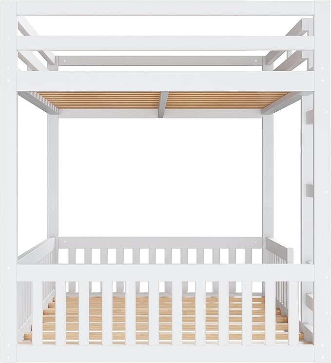 RUNNA Full Over Full Bunk Bed with Ladder,Guardrails,White | Full over full bunk bed with ladder,guardrails,solid wood frame,no box spring needed,bedrooms,guest rooms,dormitories,White