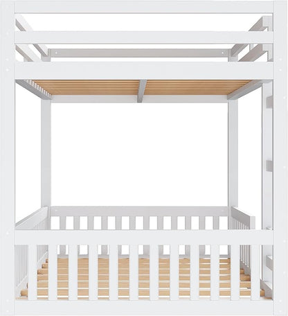 RUNNA Full Over Full Bunk Bed with Ladder,Guardrails,White | Full over full bunk bed with ladder,guardrails,solid wood frame,no box spring needed,bedrooms,guest rooms,dormitories,White