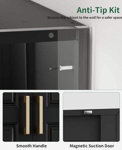 75" Tall Black Metal Storage Cabinet with 2 Doors and 4 Adjustable Shelves, Heavy Duty Steel Pantry Cabinet for Garage, Home Office, Kitchen and Laundry Room, Freestanding Utility Cupboard